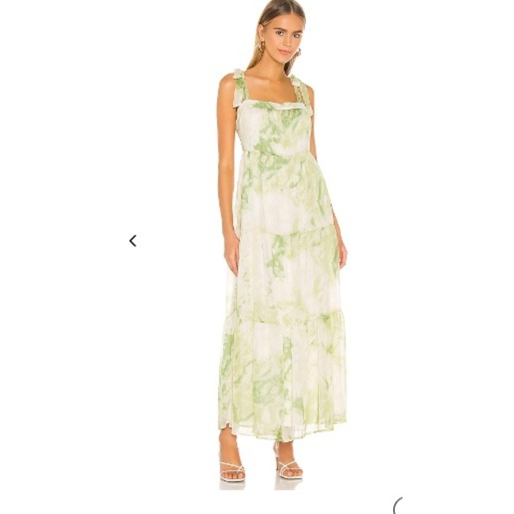 Line & Dot Palm Maxi Dress Lime Green Tiered Tie Strap Large Cottagecore